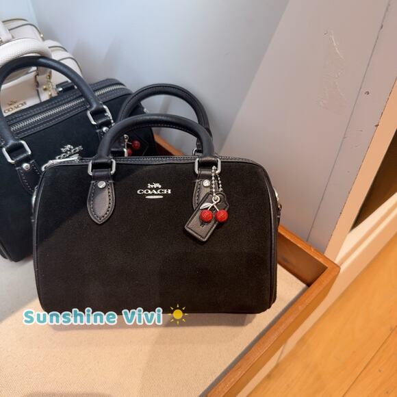 Coach Handbags - NWT Coach Mini Rowan Crossbody Bag With Cherry Charm In Suede/Sv/Black CDC93